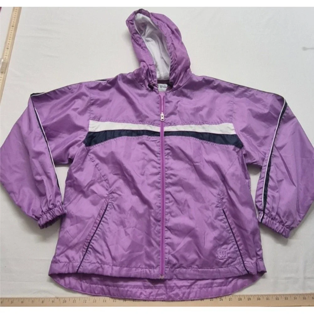 Wilson womens light purple full zip pocket windbreaker jacket LG hooded 90s - Picture 2 of 15